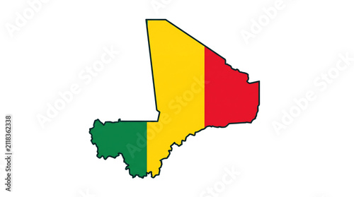 Map of mali with the national flag colors, a landlocked country in west africa isolated on transparent background