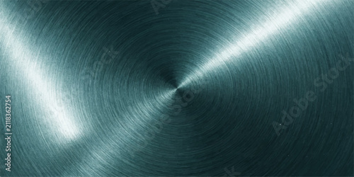 Bild auf Leinwand Circular brushed metal texture with a cool blue-green hue and reflective highlights, conveying a sense of industrial strength and modern design