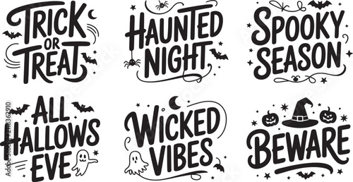 Bild auf Leinwand Six halloween typography quotes featuring spooky season and wicked vibes with fe