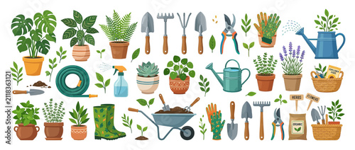 Photography Gardening Tools and Plants Illustration