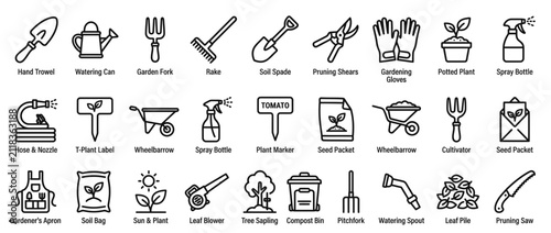 Fotografie Gardening Tools and Supplies Collection Icon Set