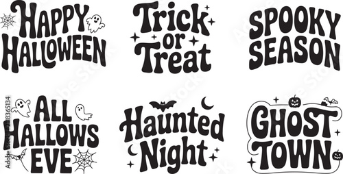 Obraz na płótnie Six retro style halloween typography quotes featuring spooky season and ghost to