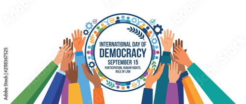 Hands Raised Celebrating International Democracy Day Unity Concept