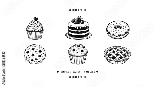 Sweet Dessert And Bakery Line Icons Collection