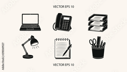 Office Workspace Essentials Line Icons Collection
