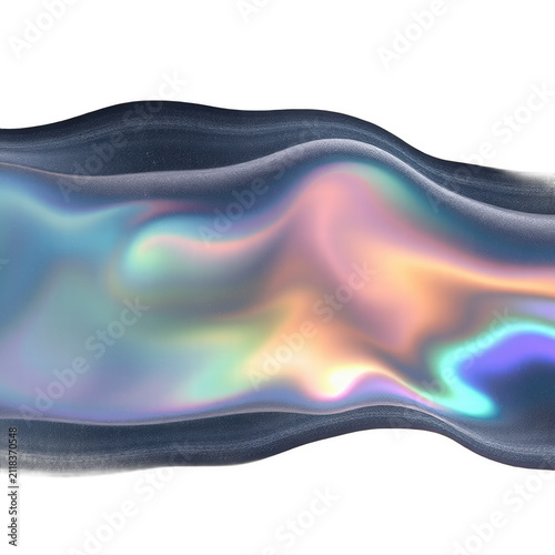 Abstract iridescent liquid wave on black background