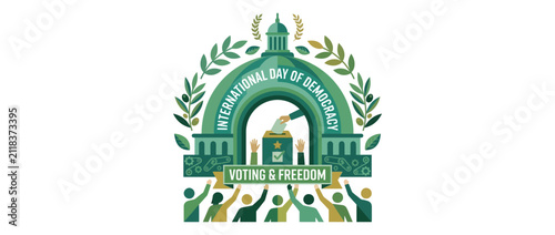 Illustration of voting and democracy with diverse people celebrating