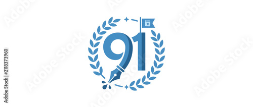 Blue Number 91 Emblem with Pen Nib and Laurel Wreath