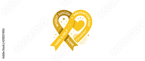 Yellow Ribbon Heart for Mental Health Awareness and Support