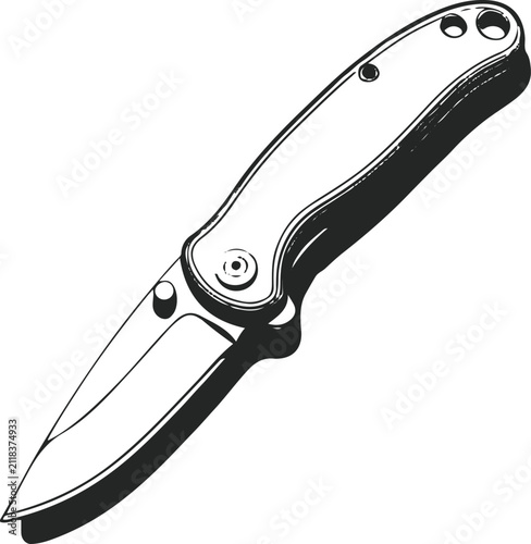Fotografía A single classic folding pocket knife with a smooth curved handle and partially
