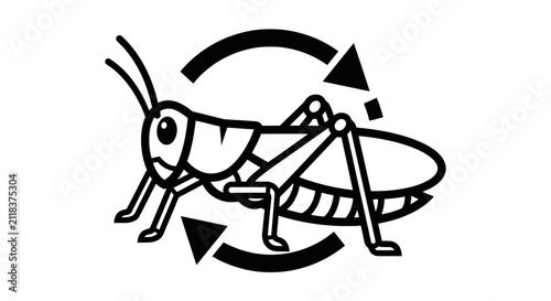 Фотография Black line art grasshopper insect.
