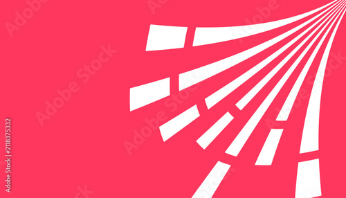 A vibrant digital graphic featuring a bright red background with multiple white segmented lines radiating outward from the top right corner towards center