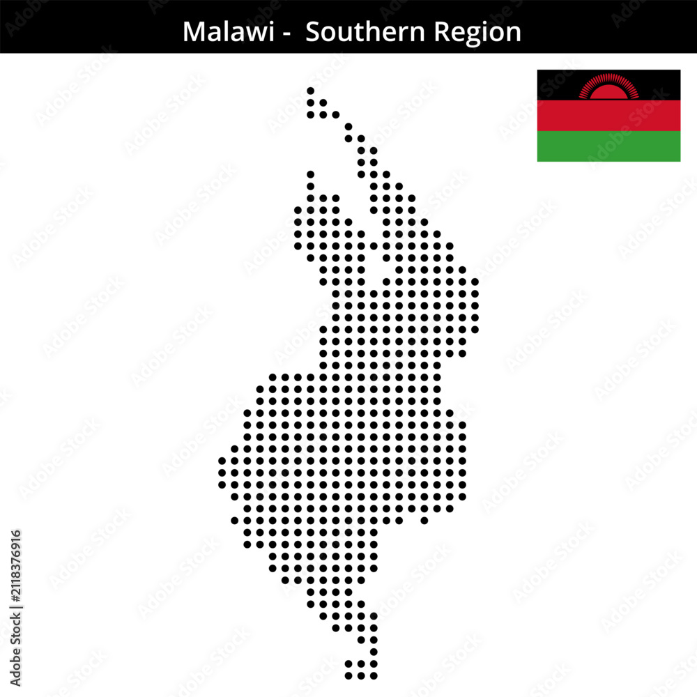 Obraz premium Map of Malawi region -Southern-Region in medium size dots