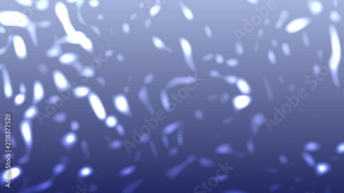 Blue background with white blurry oval shapes and multiple soft light spots, creating a bokeh pattern suitable for abstract backgrounds and graphics.