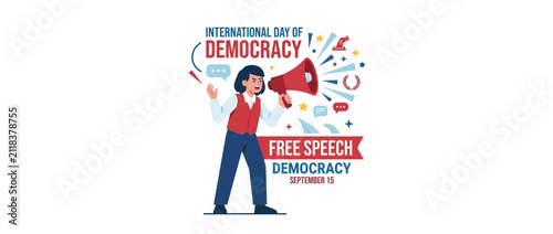 Woman with Megaphone Promoting Democracy and Free Speech