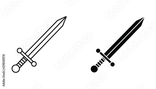 Foto Classic medieval sword icon set featuring sharp blade and hilt designs in outlin