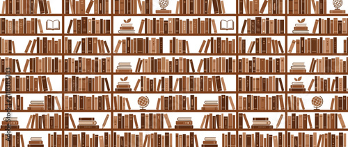 Obraz na płótnie Seamless Pattern of Bookshelves Filled with Various Books