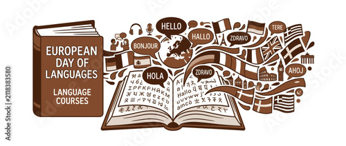 Canvastavla Open Book with Multilingual Greetings and Flags