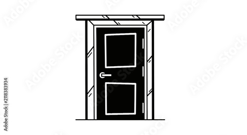 Bild auf Leinwand Black door with white outline details.