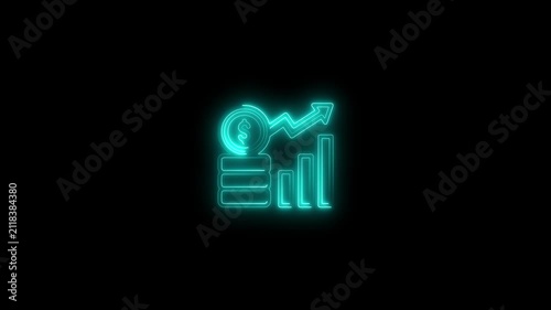 Neon financial growth with rising profit graph and dollar coin animation business