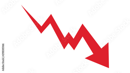 Red zigzag arrow pointing downwards graph icon.
