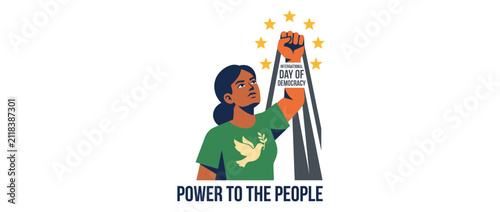Woman Raising Fist for Democracy and Freedom