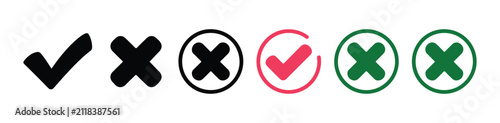 Fotografie Black and colored check mark and cross signs collection for interface design elements set