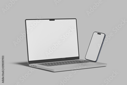 Laptop with Phone Blank Digital Mockup