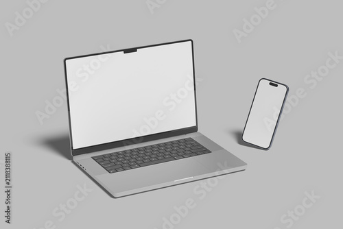 Laptop with Phone Blank Digital Mockup