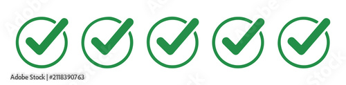 Bild auf Leinwand Group of identical green check mark icons in circles for website and mobile applications