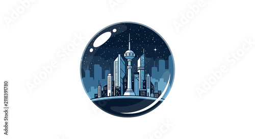 City Skyline at Night Reflected.