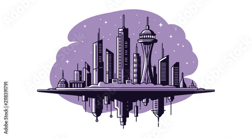 City Skyline at Night Time.