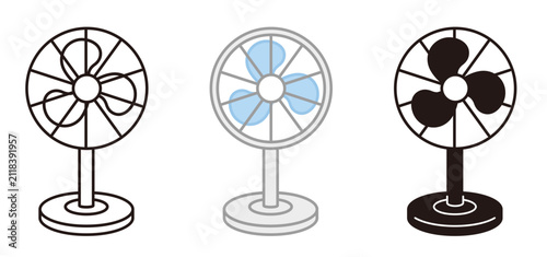 扇風機のアイコン。夏の暑さ対策。空調や省エネ。Electric fan icon.