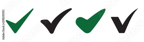 Fotografie Set of various check mark icons in green and black, vector symbols for correctness, approval