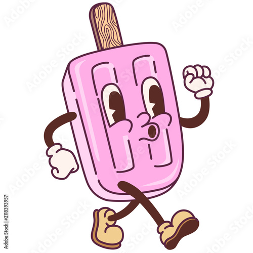 Cute Groovy Ice Cream Popsicle Mascot Character Vector Illustration