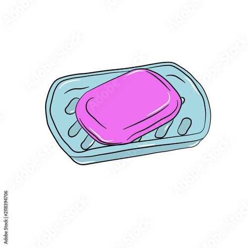 Cuadro en lienzo Pink bar soap on a light blue soap dish