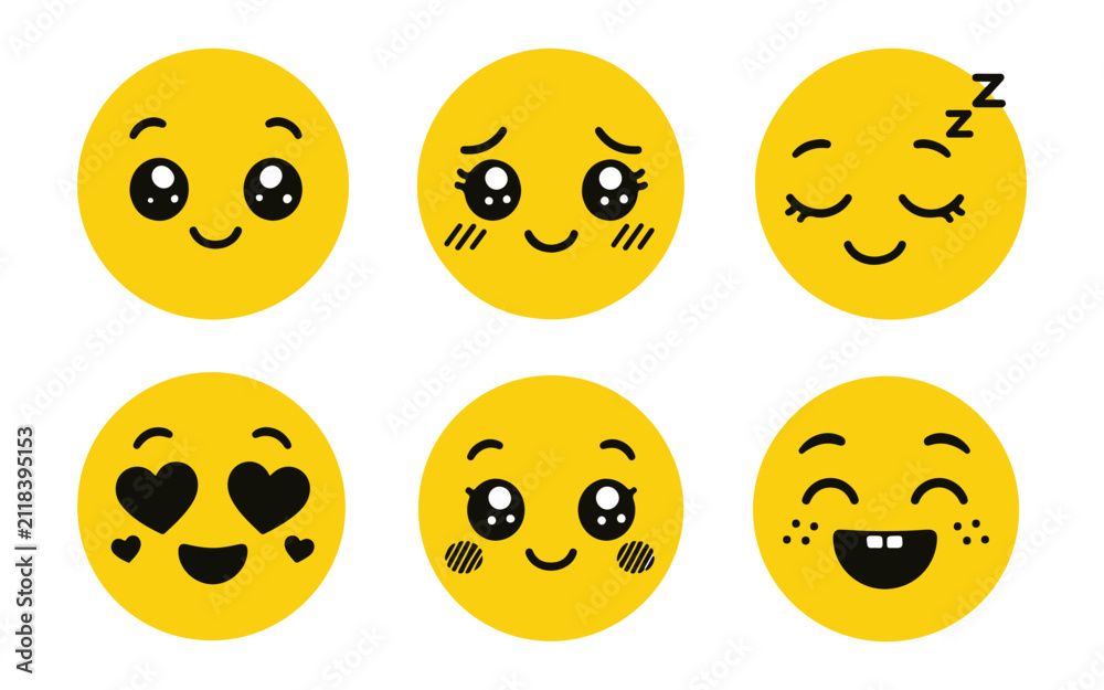 Fototapeta premium Cute Cartoon Sticker Collection – Adorable Kawaii Character Expression Stickers Premium Vector Pack