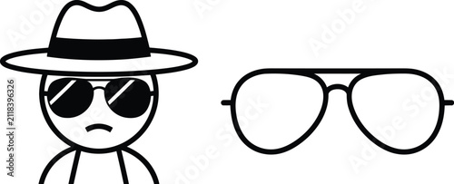 Canvastavla Cartoon Character Icon Featuring Fedora Hat, Sunglasses, Aviator Glasses, Stylish Face, and Editable Vector Illustration