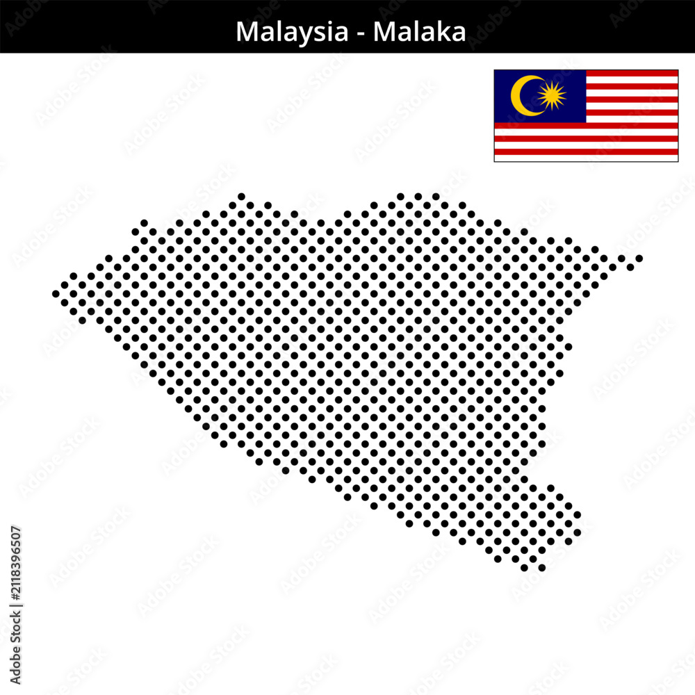 Fototapeta premium Map of Malaysia region Malaka in medium sized cross shaped dots