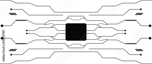 Abstract circuit board pattern with central processor chip