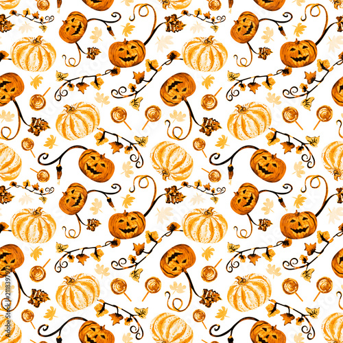 Halloween pumpkin seamless pattern on a white background