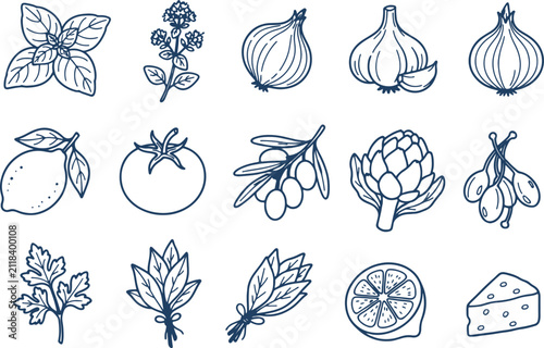 Hand Drawn Botanical Food Icons Set 