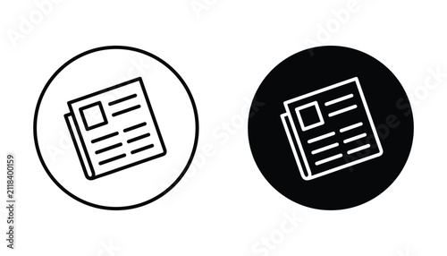 Newspaper article document icon set with linear and solid versions for journalism media and press release communication concepts in professional website and application interface design