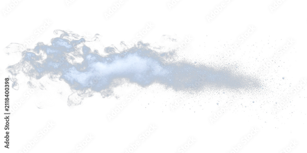 Fototapeta premium A cloud of dense, white, vaporous material, tapering from a broad head to dispersed particles, contrasted against a dark void