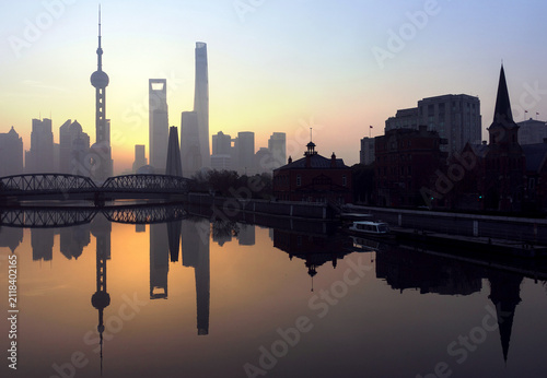 Photography Shanghai Bund Sunrise - Lujiazui Skyline Reflection, China
