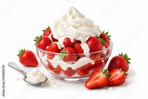 fresas con nata en fondo blanco