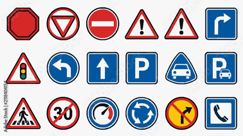 Canvastavla Dynamic Collection of 20 International Road Signs with Clear Symbols Colors and