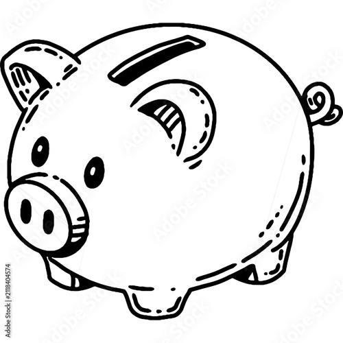 Картината върху платно Piggy bank hand drawn vintage engraved illustration, savings and finance design