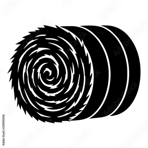 Canvastavla Round hay bale silhouette with spiral straw texture, black vector for Farming, H