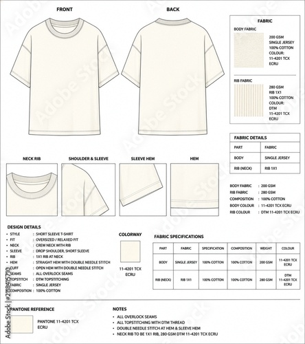 Fotografía Oversized relaxed fit short sleeve t-shirt technical flat sketch tech pack
